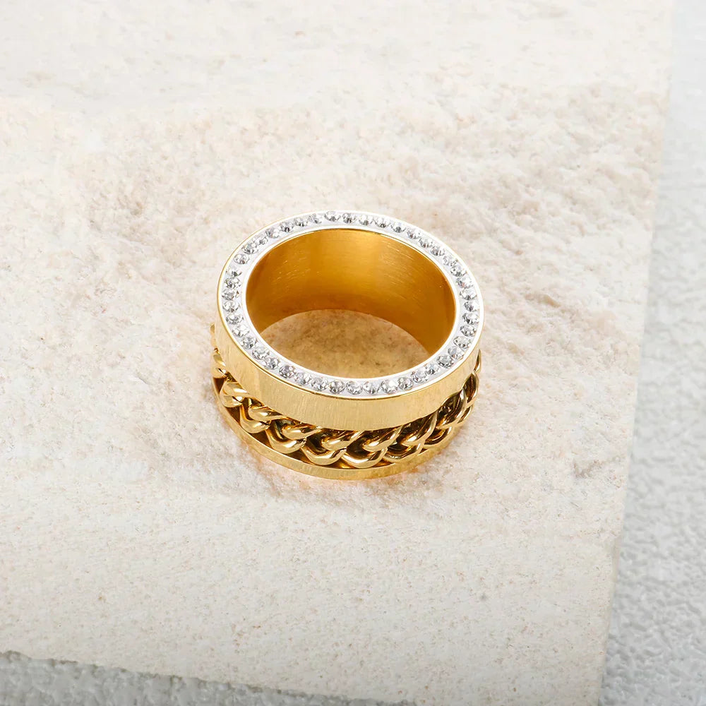 Anel Prime Brilhante Banhado em Ouro 18k - Fundo com Pedra