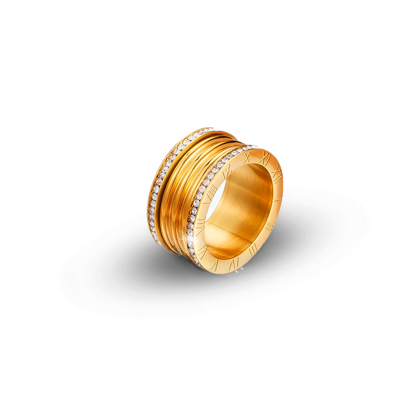 Anel Romano com Pedras Banhado em Ouro 18k - Fundo Branco