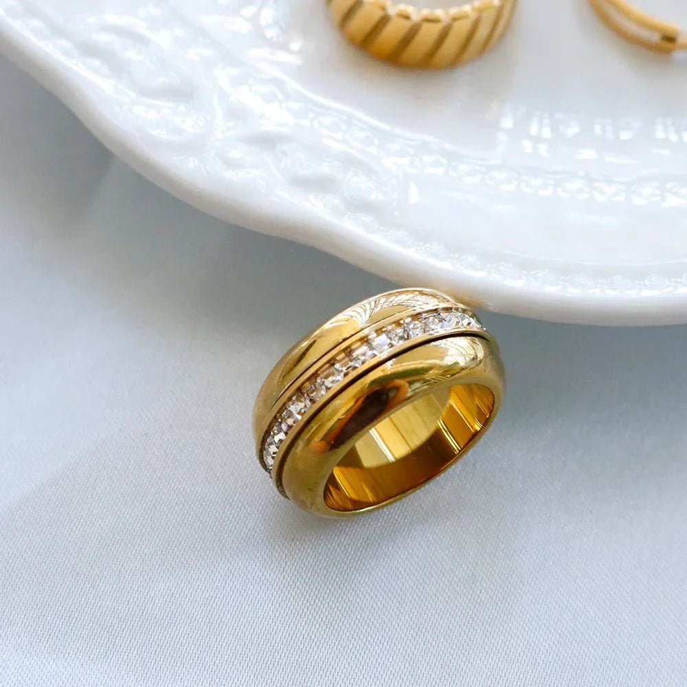 Anel Anti-Stress Rotativo Banhado em Ouro 18k Fundo Colorido