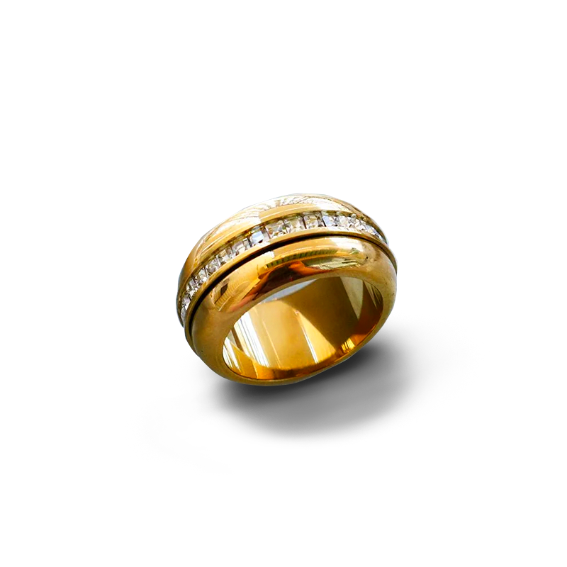 Anel Anti-Stress Rotativo Banhado em Ouro 18k Fundo Branco