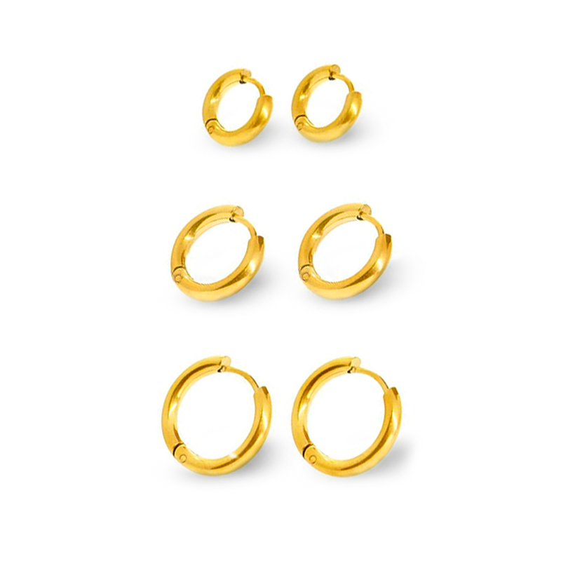 Brinco Trio de Argolas Elegance Banhado em Ouro 18k - Fundo Branco