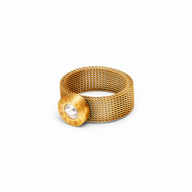 Anel Malha Romano Banhado em Ouro 18k - Fundo Branco