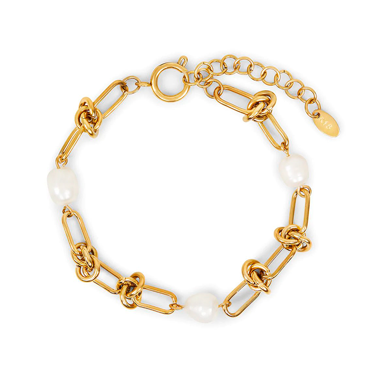 Pulseira de Elos Perolados Banhado em Ouro 18k - Fundo Branco