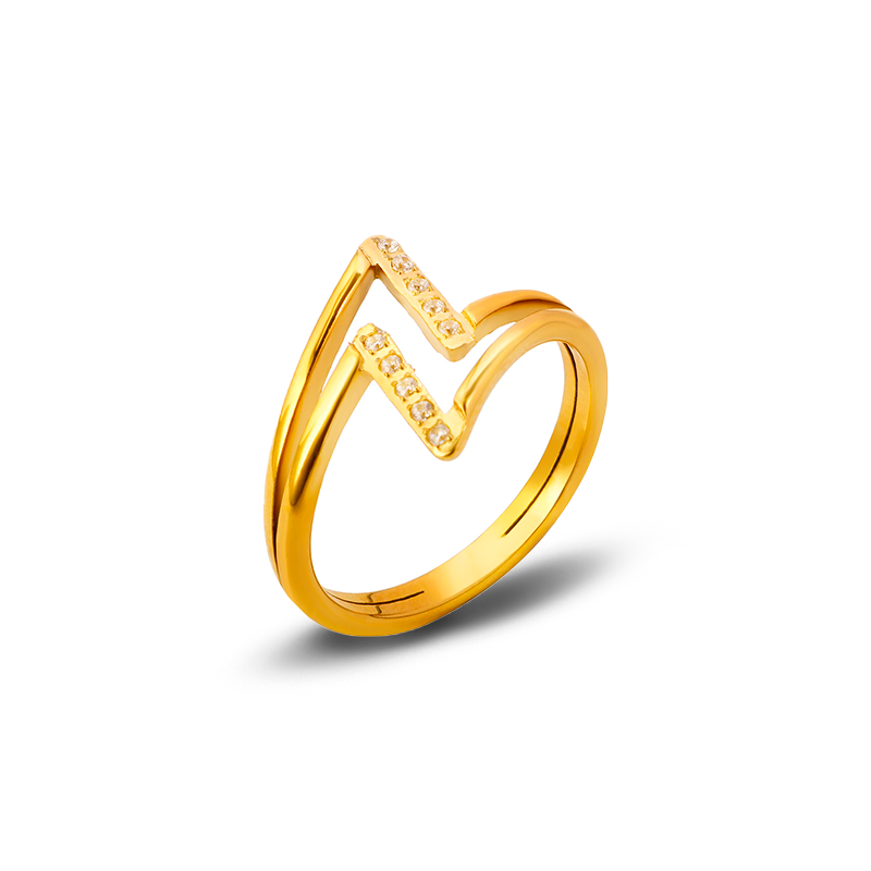 Anel Raio com Pedras Banhado em Ouro 18k - Fundo Branco