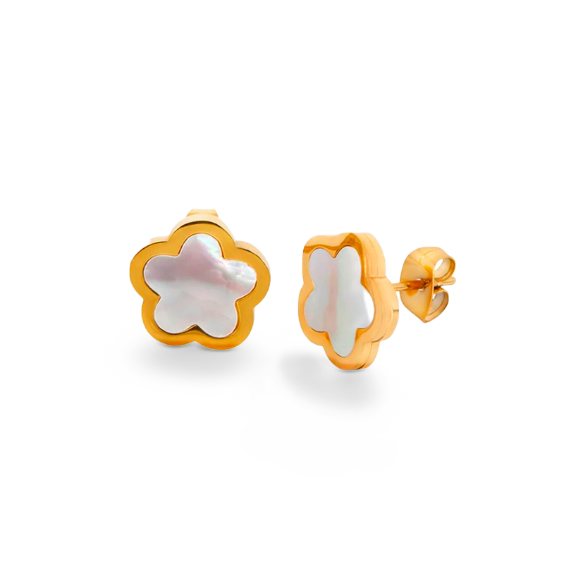 Brinco Florata Branca Banhado em Ouro 18k - Fundo Branco