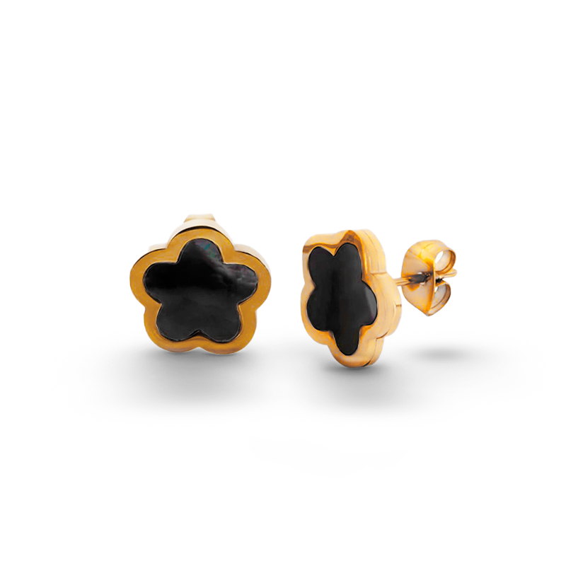 Brinco Florata Preto Banhado em Ouro 18k - Fundo Branco