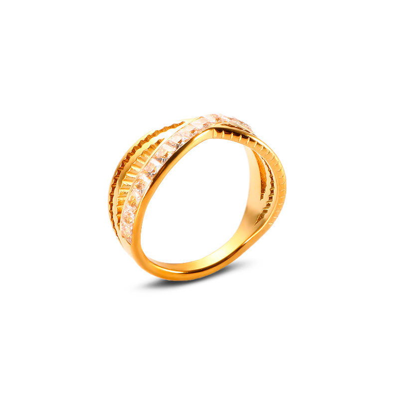 Anel Laços Brilhantes Banhado em Ouro 18k
