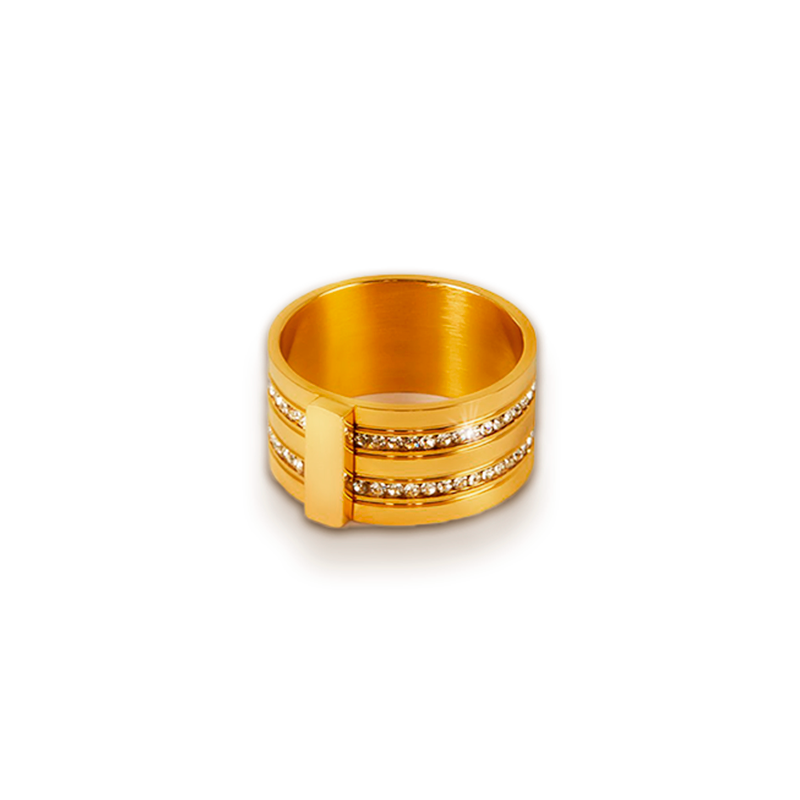Anel Dupla de Pedras Banhado em Ouro 18k - Fundo Branco